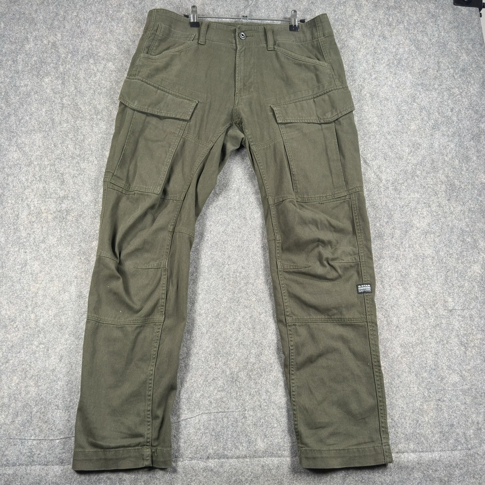 G-Star RAW Pants Mens 35x29 (Tag 32x32) Green Cargo 3D Regular Tapered Denim - Picture 2 of 16